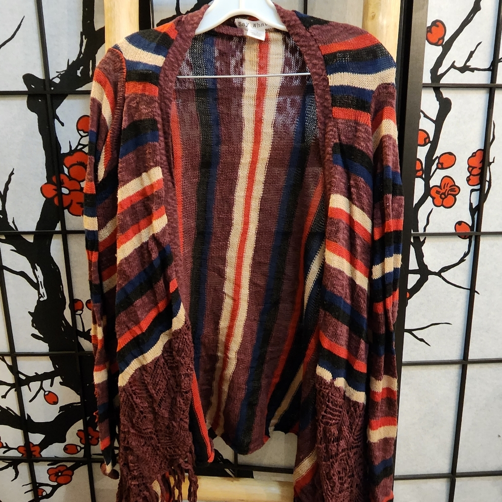 Striped shawl cardigan